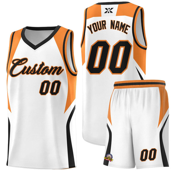 Custom White Gold Orange and Black Color Block Sports Uniform Basketball Jersey | BuyFootballJersey