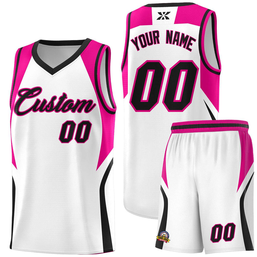 Custom White Pink and Black Color Block Sports Uniform Basketball Jersey | BuyFootballJersey