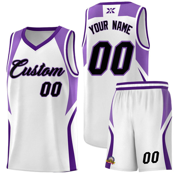 Custom White Light Purple and Purple Color Block Sports Uniform Basketball Jersey | BuyFootballJersey