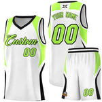 Custom White Fluorescent Green and Black Color Block Sports Uniform Basketball Jersey | BuyFootballJersey