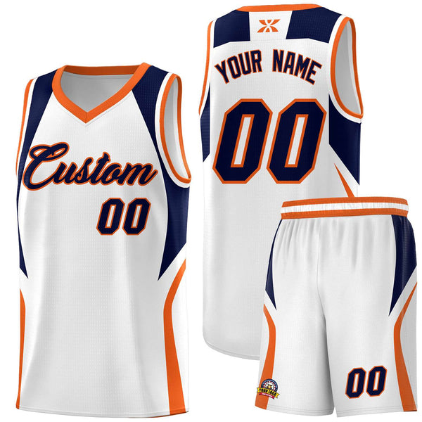 Custom White Navy and Orange Color Block Sports Uniform Basketball Jersey | BuyFootballJersey