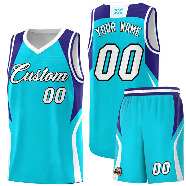 Custom Sky Blue Royal and White Color Block Sports Uniform Basketball Jersey | BuyFootballJersey