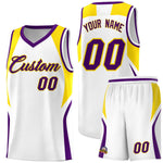 Custom White Gold and Purple Color Block Sports Uniform Basketball Jersey | BuyFootballJersey