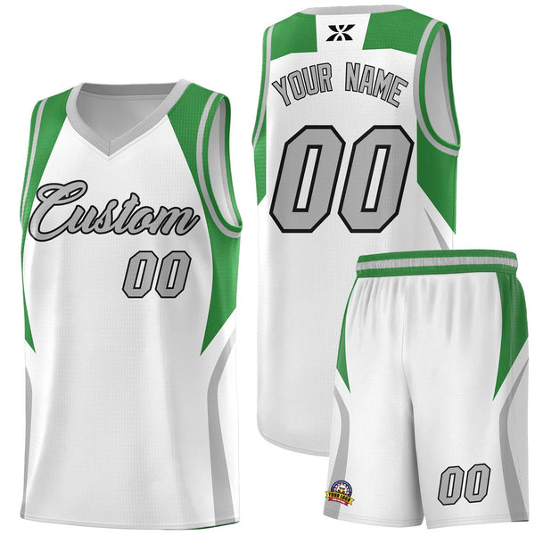 Custom White Green and Gray Color Block Sports Uniform Basketball Jersey | BuyFootballJersey