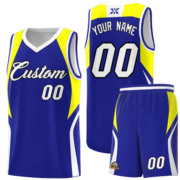 Custom Royal Yellow and White Color Block Sports Uniform Basketball Jersey | BuyFootballJersey
