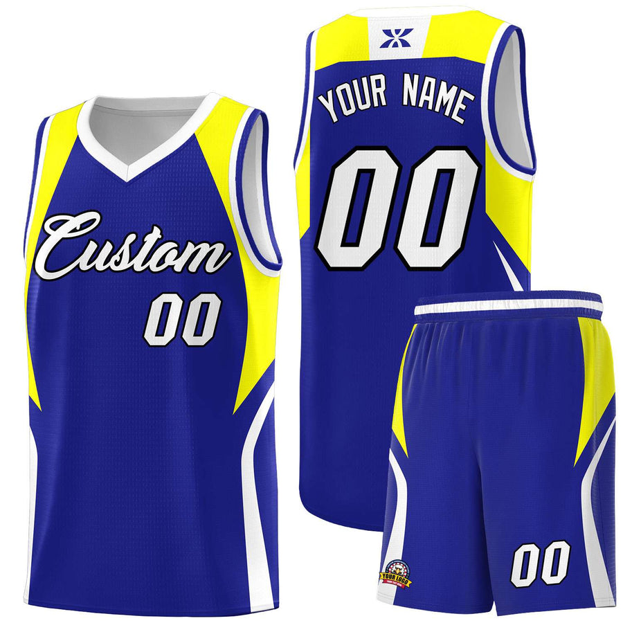 Custom Royal Yellow and White Color Block Sports Uniform Basketball Jersey | BuyFootballJersey