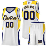 Custom White Navy and Gold Color Block Sports Uniform Basketball Jersey | BuyFootballJersey