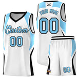Custom White Light Blue and Black Color Block Sports Uniform Basketball Jersey | BuyFootballJersey
