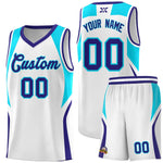 Custom White Sky Blue and Royal Color Block Sports Uniform Basketball Jersey | BuyFootballJersey
