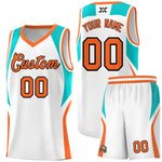 Custom White Aqua and Orange Color Block Sports Uniform Basketball Jersey | BuyFootballJersey