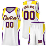 Custom White Gold and Purple Color Block Sports Uniform Basketball Jersey | BuyFootballJersey