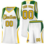 Custom White Hunter Green and Gold Color Block Sports Uniform Basketball Jersey | BuyFootballJersey