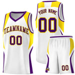 Custom White Gold and Purple Color Block Sports Uniform Basketball Jersey | BuyFootballJersey