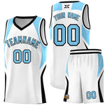 Custom White Light Blue and Black Color Block Sports Uniform Basketball Jersey | BuyFootballJersey