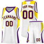 Custom White Gold and Purple Color Block Sports Uniform Basketball Jersey | BuyFootballJersey