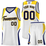 Custom White Navy and Gold Color Block Sports Uniform Basketball Jersey | BuyFootballJersey