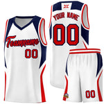 Custom White Navy and Red Color Block Sports Uniform Basketball Jersey | BuyFootballJersey