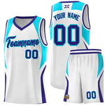 Custom White Sky Blue and Royal Color Block Sports Uniform Basketball Jersey | BuyFootballJersey