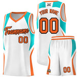 Custom White Aqua and Orange Color Block Sports Uniform Basketball Jersey | BuyFootballJersey