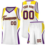 Custom White Gold and Purple Color Block Sports Uniform Basketball Jersey | BuyFootballJersey