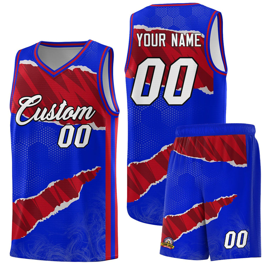 Custom Royal Red-Black Tear Graffiti Pattern Sports Uniform Basketball Jersey | BuyFootballJersey