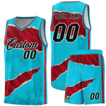 Custom Sky Blue Red-Black Tear Graffiti Pattern Sports Uniform Basketball Jersey | BuyFootballJersey