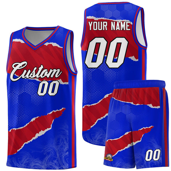 Custom Royal Red-Crimson Tear Graffiti Pattern Sports Uniform Basketball Jersey | BuyFootballJersey