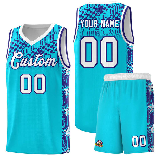 Custom Sky Blue Mosaic Stars Pattern Sports Uniform Basketball Jersey | BuyFootballJersey