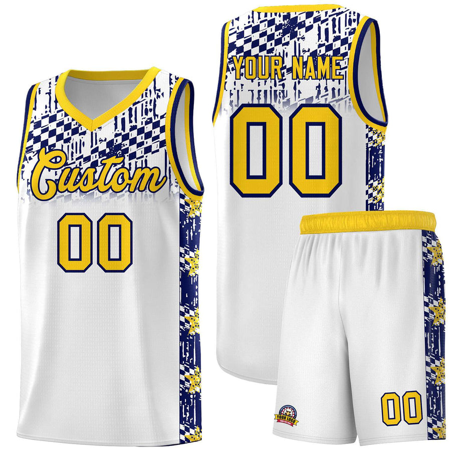 Custom White Mosaic Stars Pattern Sports Uniform Basketball Jersey | BuyFootballJersey