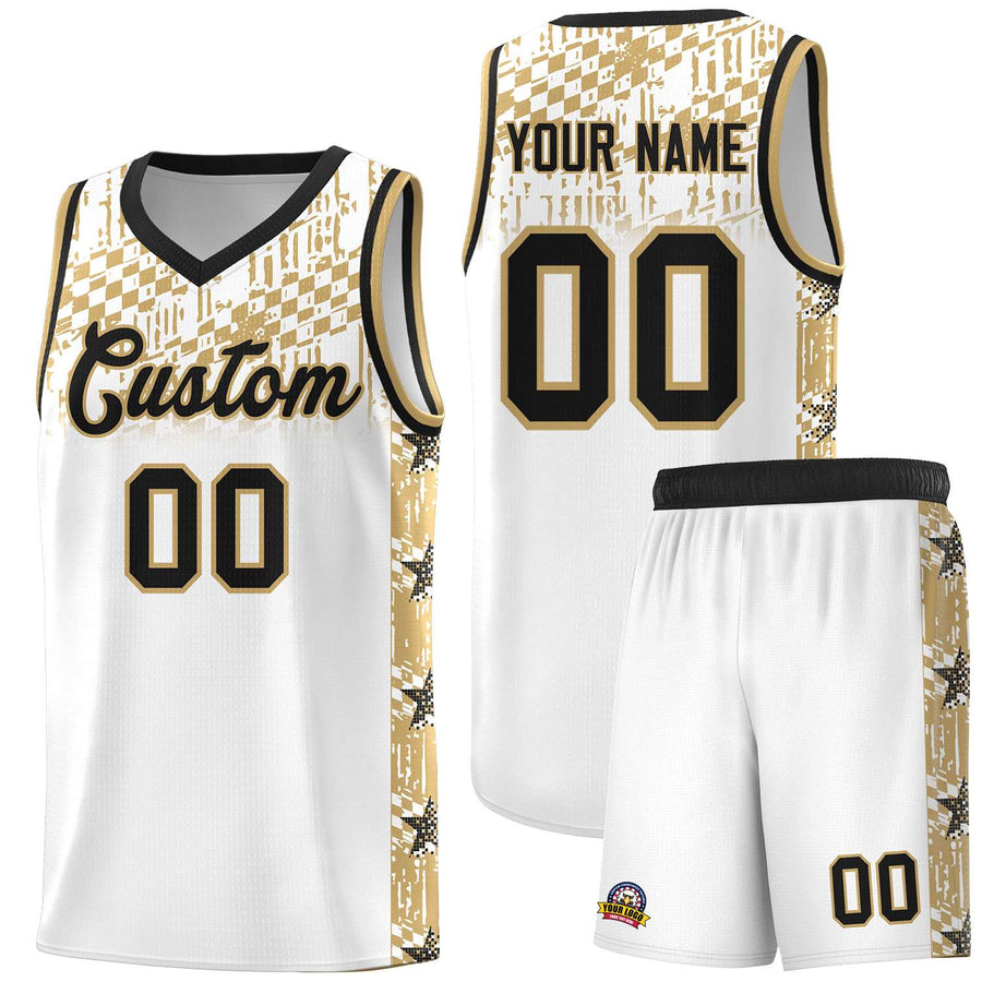 Custom White Mosaic Stars Pattern Sports Uniform Basketball Jersey | BuyFootballJersey