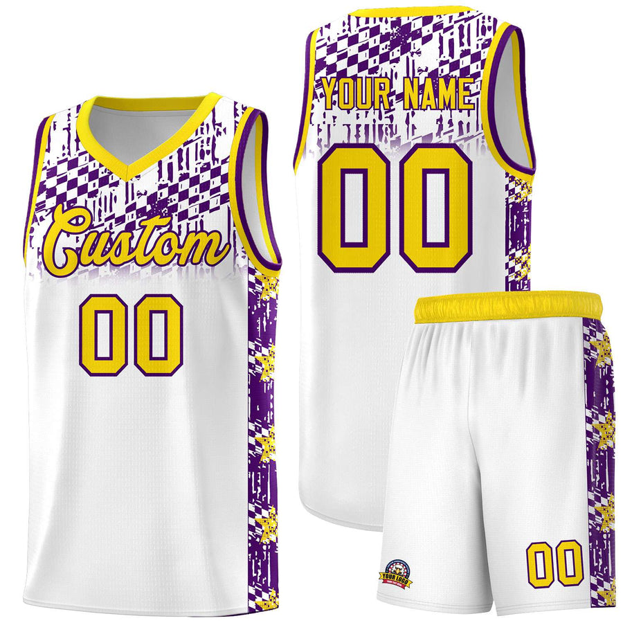 Custom White Mosaic Stars Pattern Sports Uniform Basketball Jersey | BuyFootballJersey