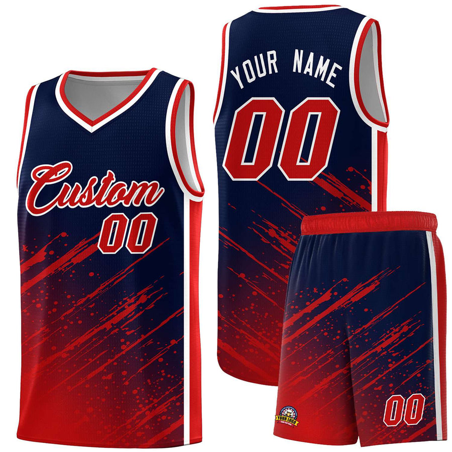 Custom Navy Red Splash Basketball Uniforms - Moisture Wicking for Match | BuyFootballJersey