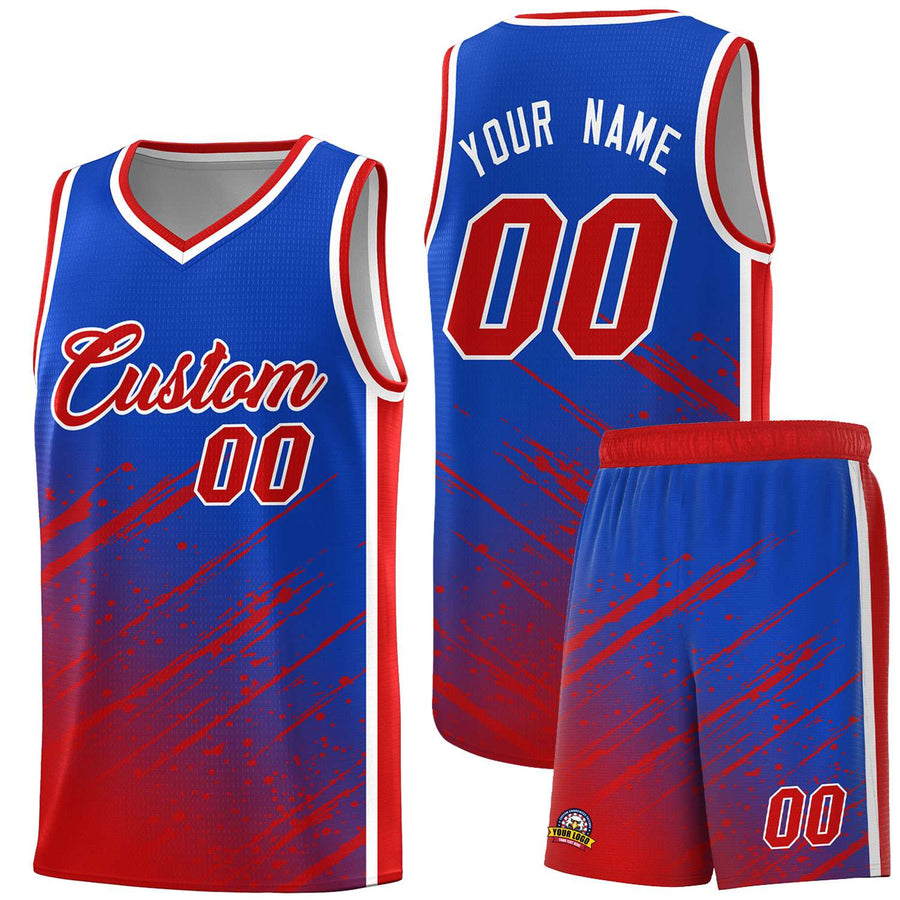 Custom Royal Red Splash Basketball Uniforms - Breathable for Team | BuyFootballJersey