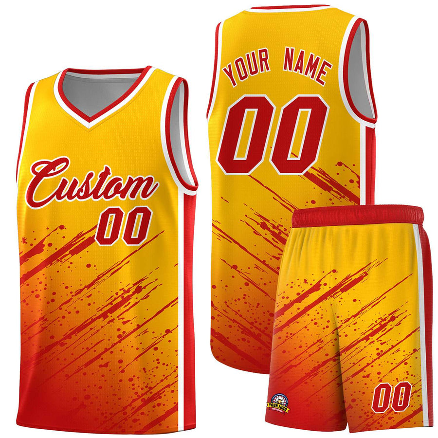 Custom Yellow Red Splash Basketball Uniforms - High Quality for Summer Camp | BuyFootballJersey