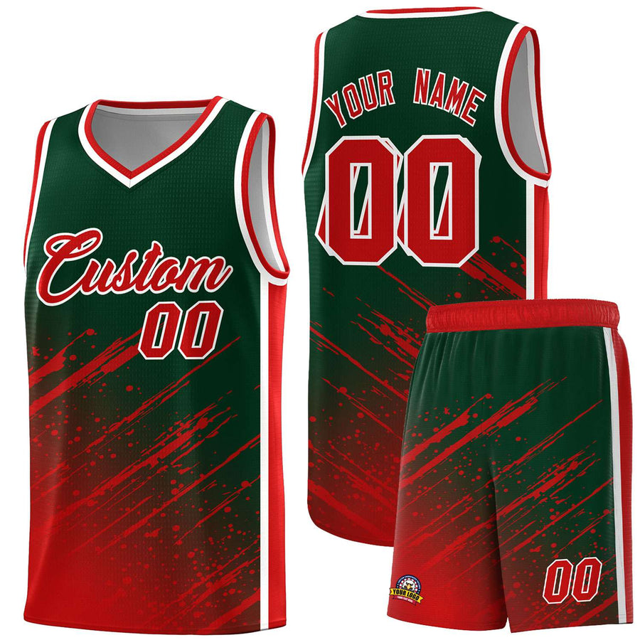 Custom Green Red Splash Basketball Uniforms - Breathable Mesh for Training | BuyFootballJersey