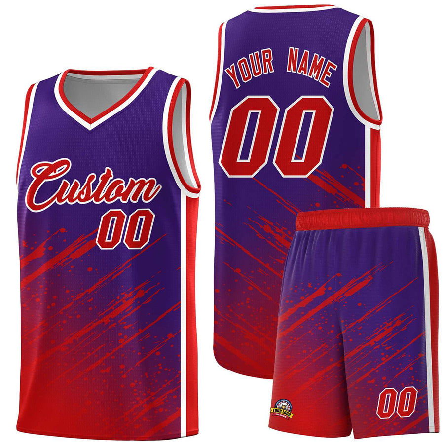 Custom Purple Red Splash Basketball Uniforms - Quick dry for Practice | BuyFootballJersey