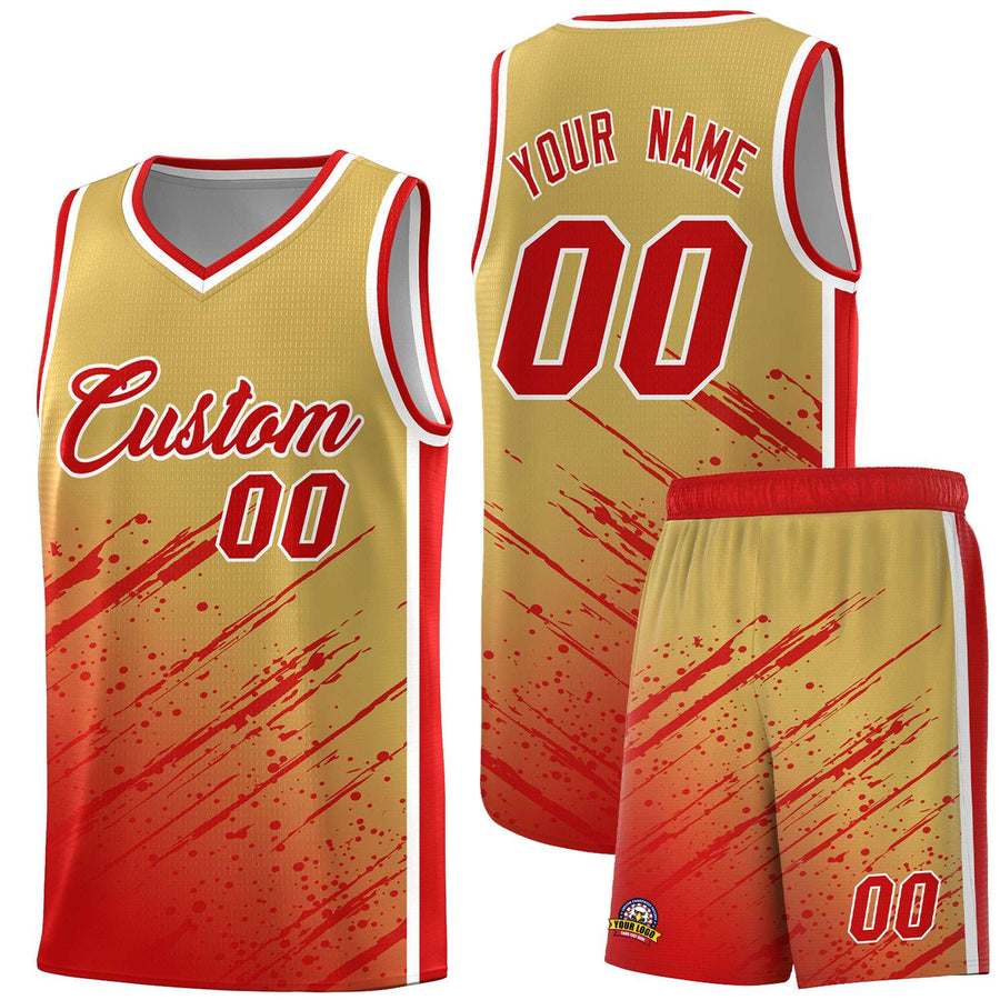 Custom Khaki Red Splash Basketball Uniforms - Stretchy for Match | BuyFootballJersey