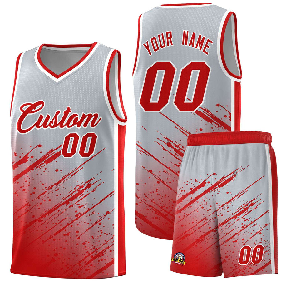 Custom Gray Red Splash Basketball Uniforms - Comfortable for Team | BuyFootballJersey