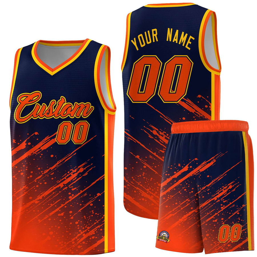 Custom Navy Orange Splash Basketball Uniforms - Moisture Wicking for Summer Camp | BuyFootballJersey