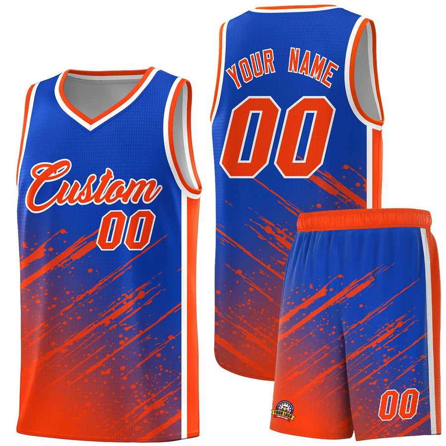 Custom Royal Orange Splash Basketball Uniforms - Breathable for Training | BuyFootballJersey