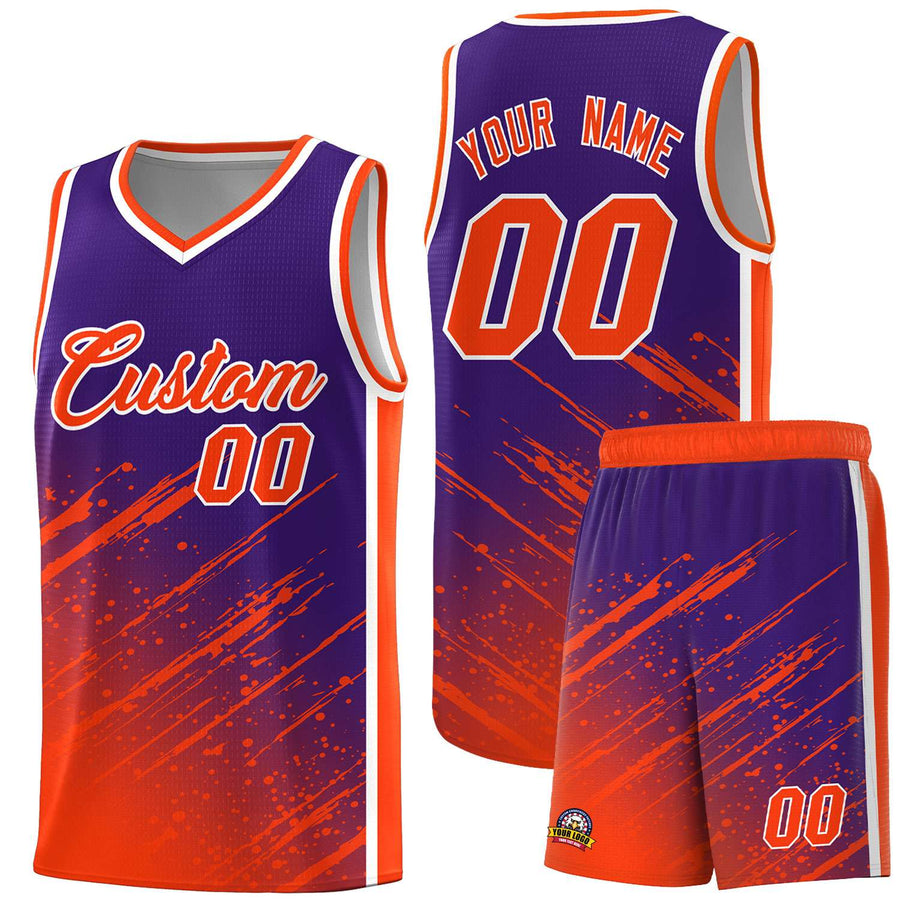 Custom Purple Orange Splash Basketball Uniforms - Breathable Mesh for Team | BuyFootballJersey