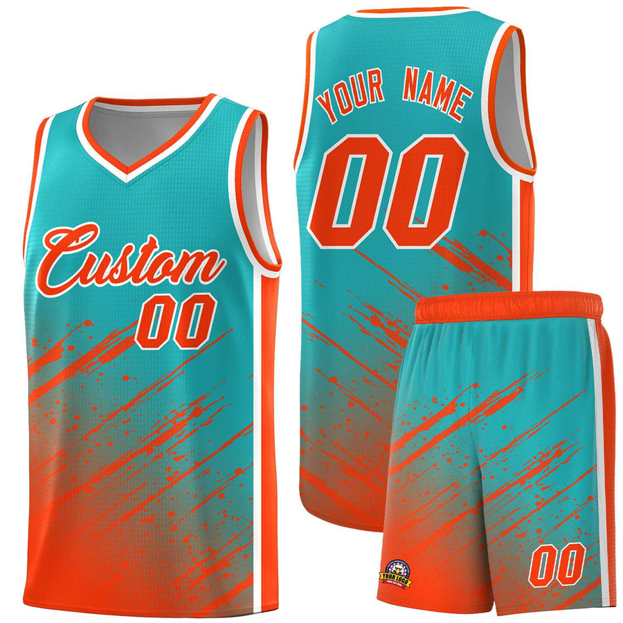 Custom Aqua Orange Splash Basketball Uniforms - Quick dry for School | BuyFootballJersey