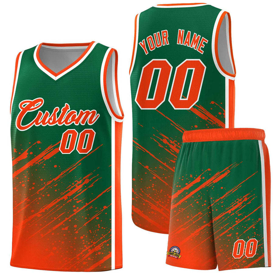 Custom Kelly Green Orange Splash Basketball Uniforms - Stretchy for Summer Camp | BuyFootballJersey