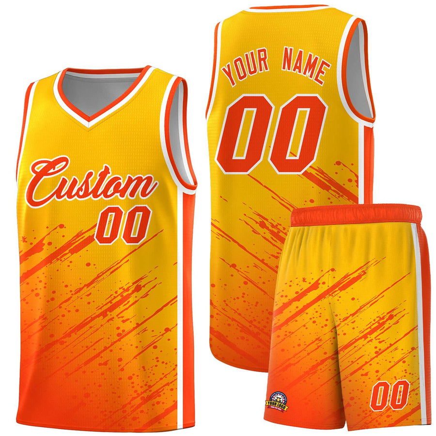 Custom Yellow Orange Splash Basketball Uniforms - Comfortable for Training | BuyFootballJersey