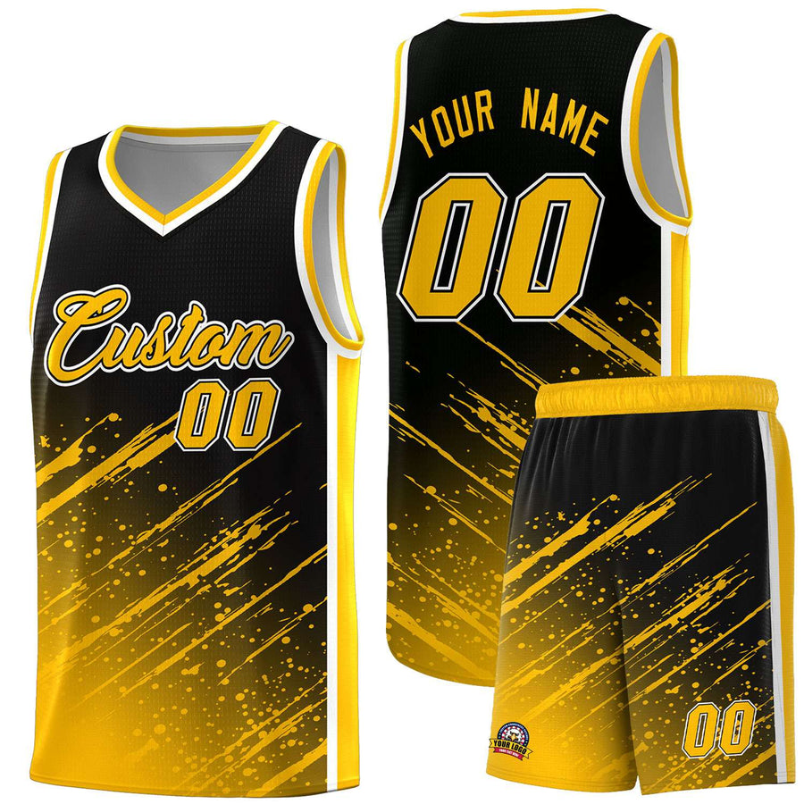 Custom Black Yellow Splash Basketball Uniforms - Lightweight for Practice | BuyFootballJersey