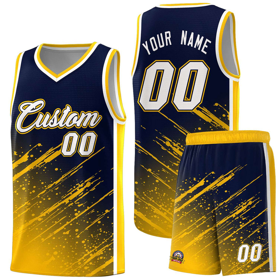 Custom Navy Yellow Splash Basketball Uniforms - Moisture Wicking for Match | BuyFootballJersey