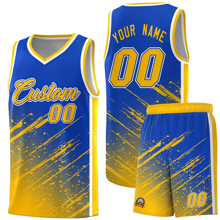 Custom Royal Yellow Splash Basketball Uniforms - Breathable for Team | BuyFootballJersey