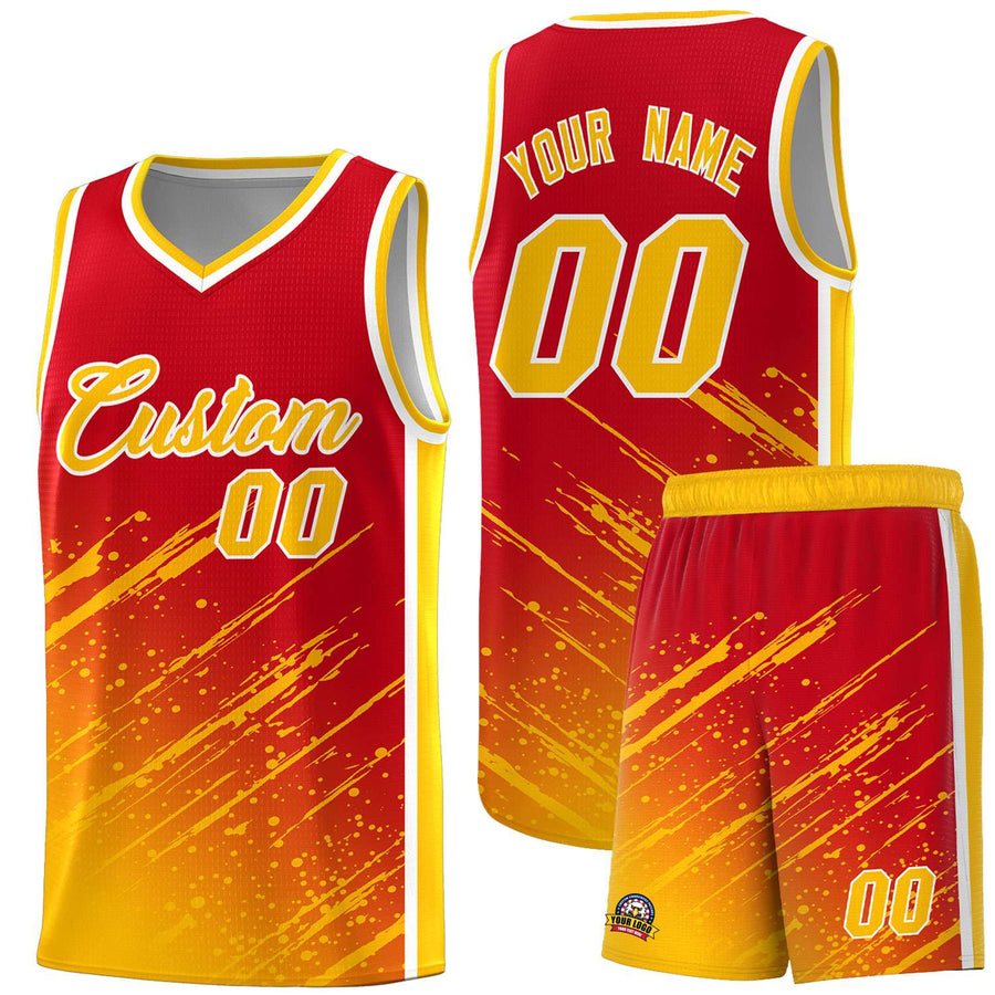 Custom Red Yellow Splash Basketball Uniforms - Breathable Mesh for Training | BuyFootballJersey