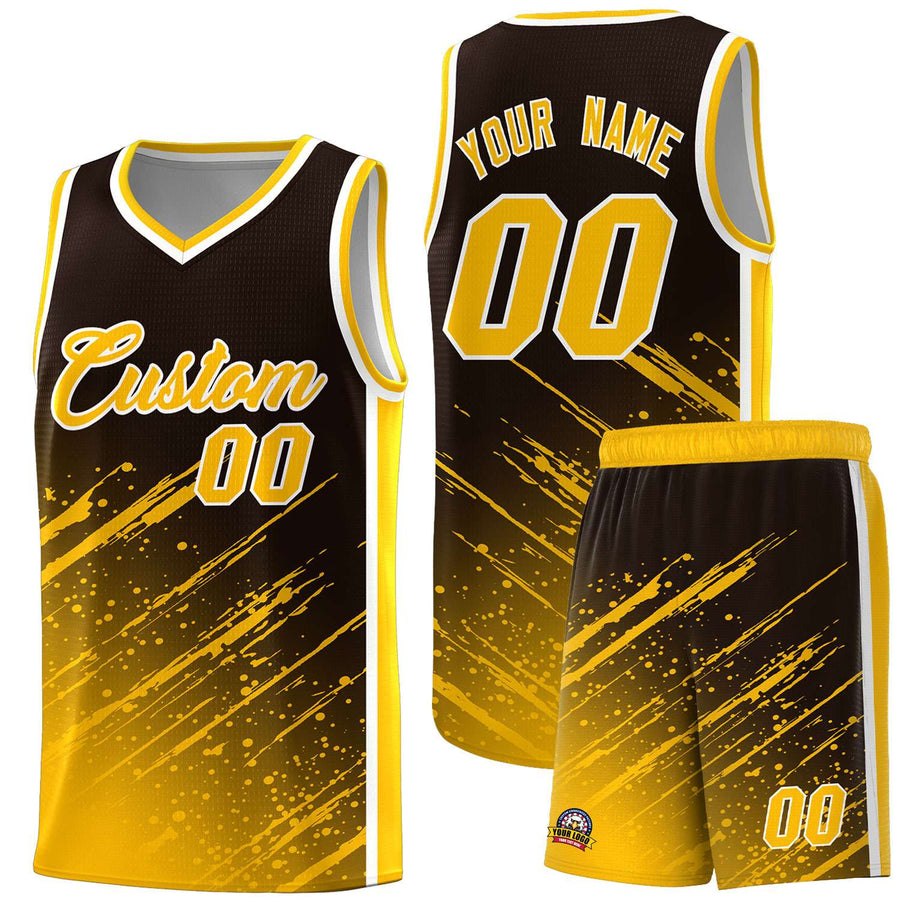 Custom Brown Yellow Splash Basketball Uniforms - Stretchy for Match | BuyFootballJersey