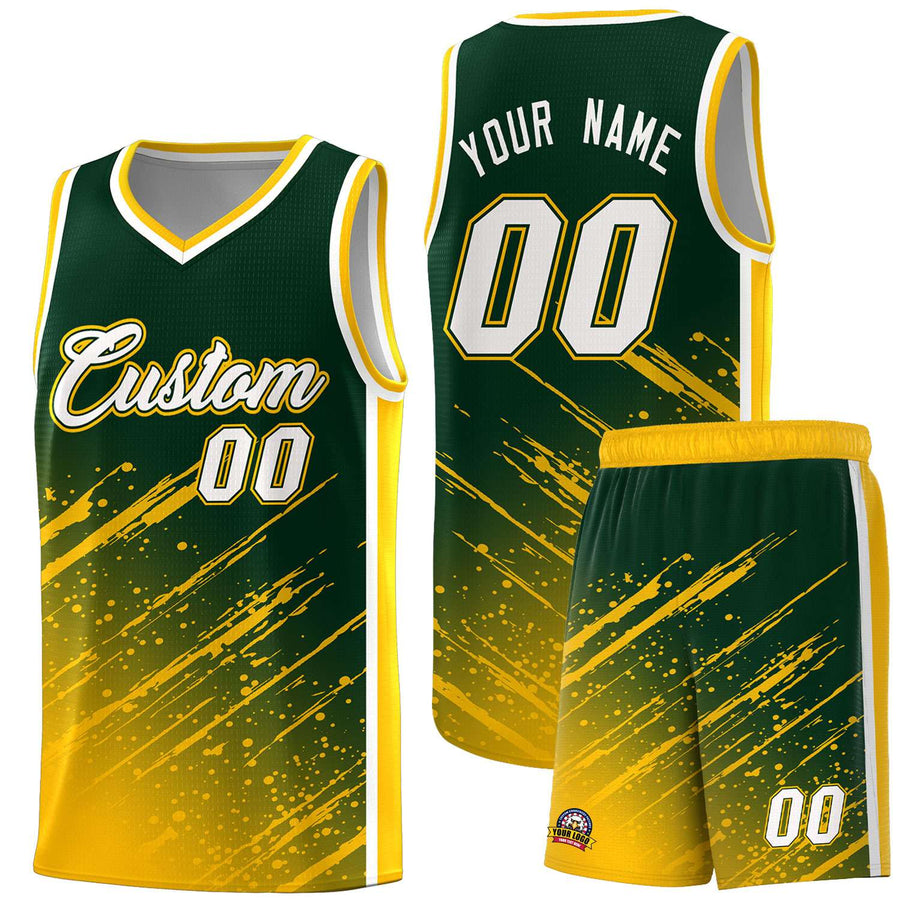 Custom Green Yellow Splash Basketball Uniforms - Comfortable for Team | BuyFootballJersey